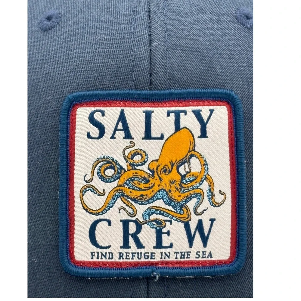 SALTY CREW Blue Trucker Hat Octopus Patch Cap Snapback Ink Slinger Navy Mesh Men